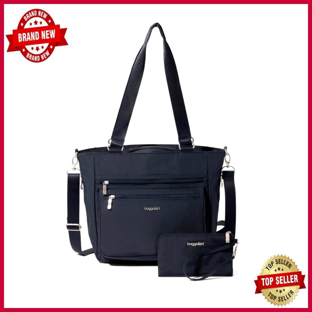 Lightweight Nylon Tote Bag with RFID Wristlet, Luggage Sleeve, 15.3x11.6